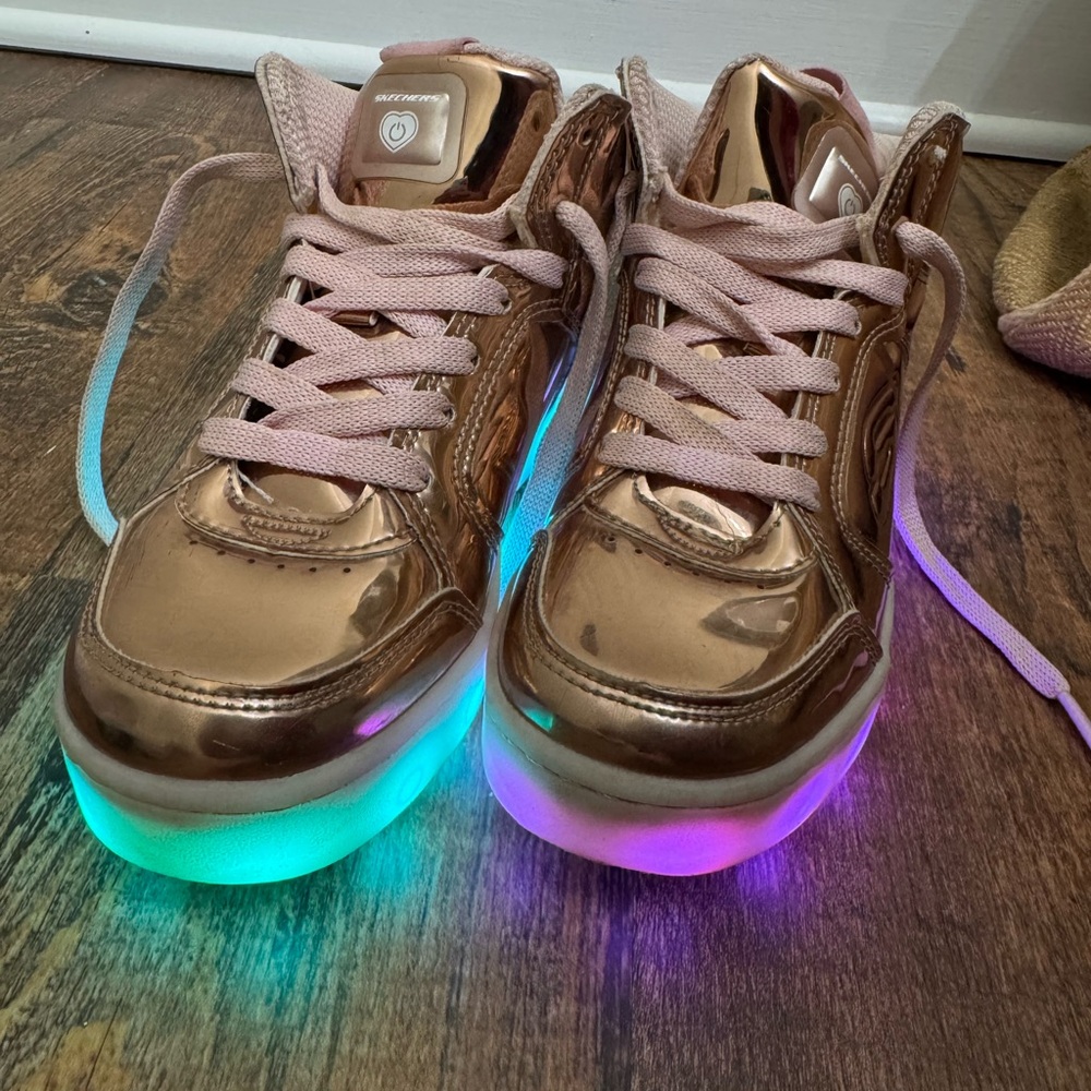 Skechers Gold and Pink Light-Up Sneakers with Chunky Soles